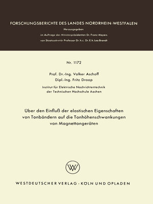 cover image of Über den Einfluß der elastischen Eigenschaften von Tonbändern auf die Tonhöhenschwankungen von Magnettongeräten
